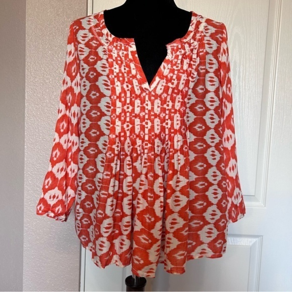 Anthropologie Vanessa Virginia Orange and White Peasant Top Blouse Size 6‎